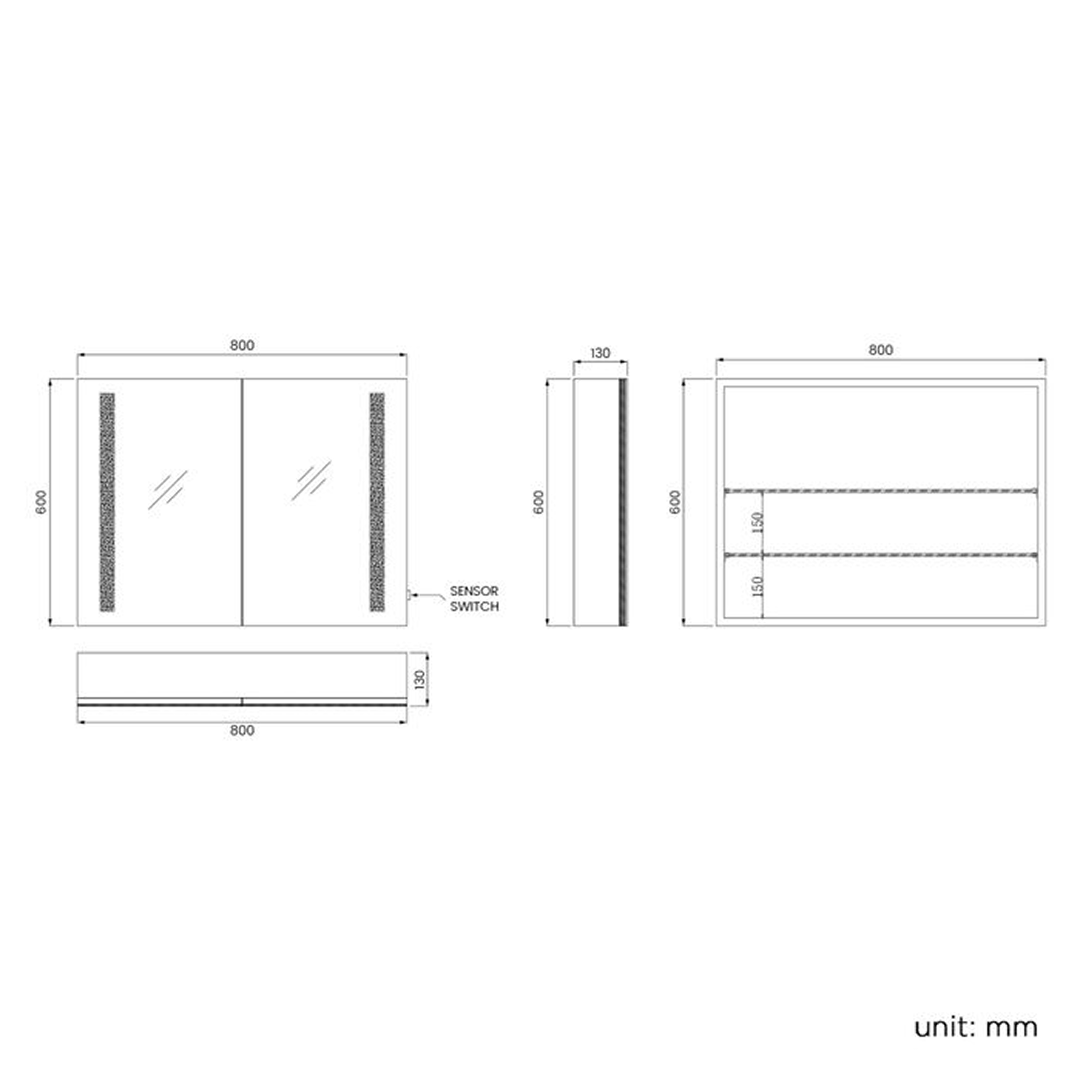 Astrid  2 Door LED Illuminated Mirror Cabinet - 800mm x 600mm