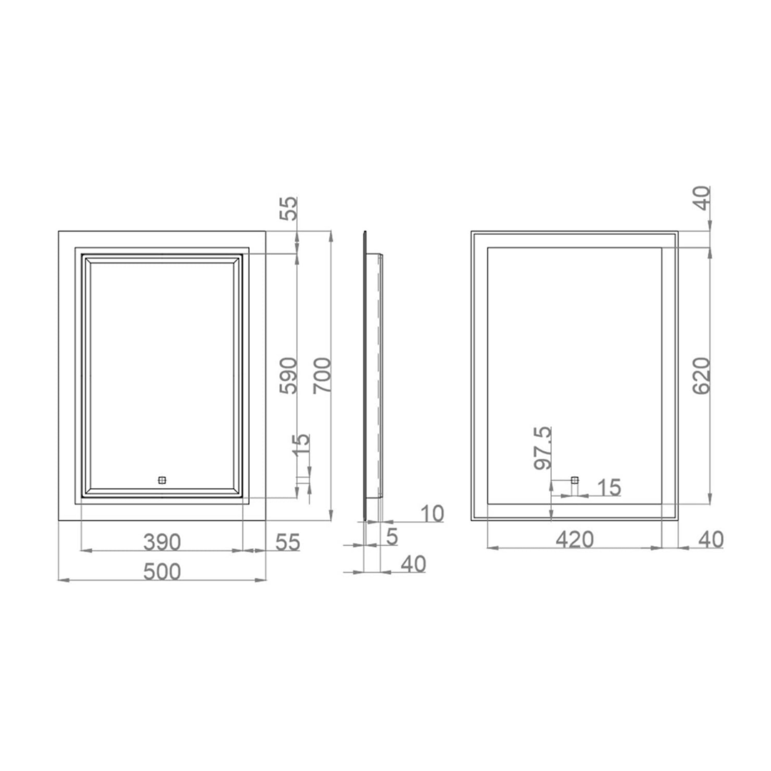 Lustre Touch Sensor LED Illuminated Mirror with Demister Pad - 500mm x 700mm