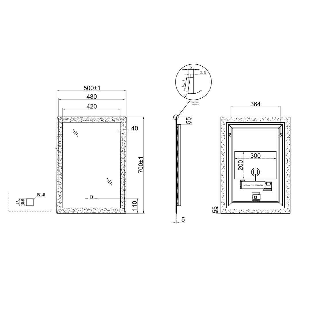 Lustre Touch Sensor LED Illuminated Mirror with Demister Pad - 500mm x 700mm