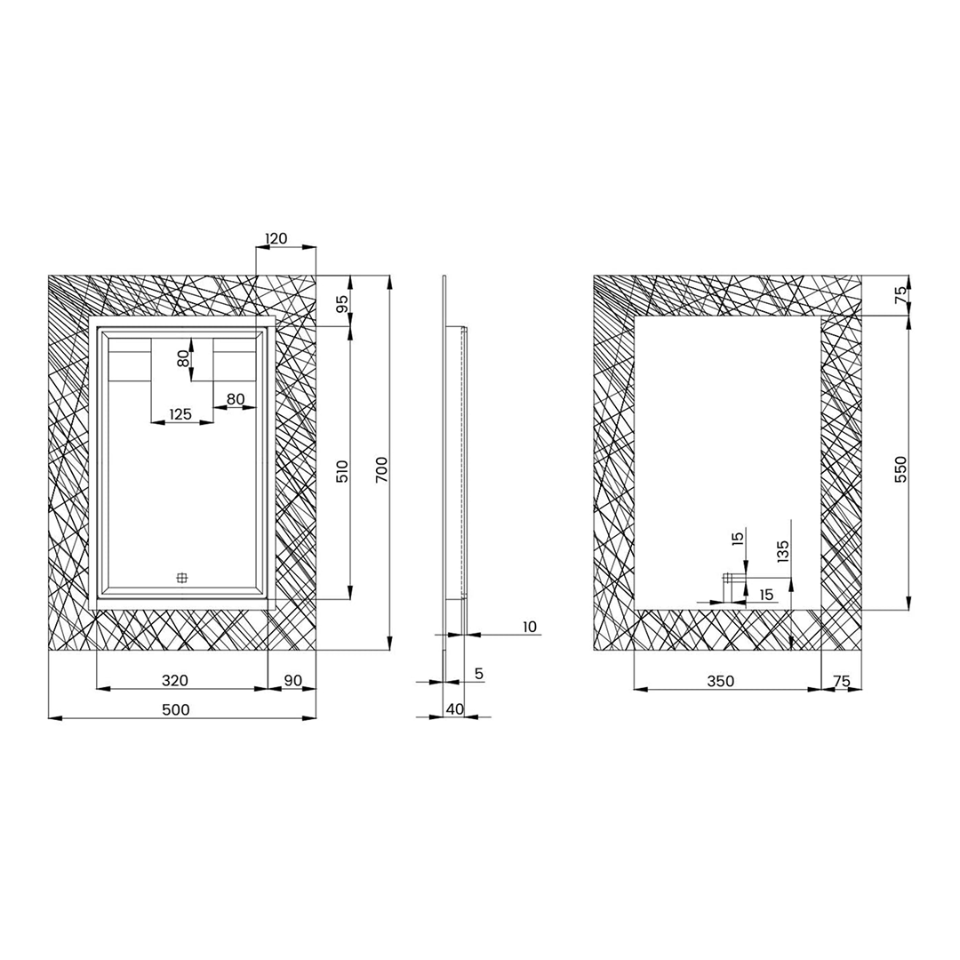 Solstice Touch Sensor LED Illuminated Mirror with Demister Pad - 500mm x 700mm