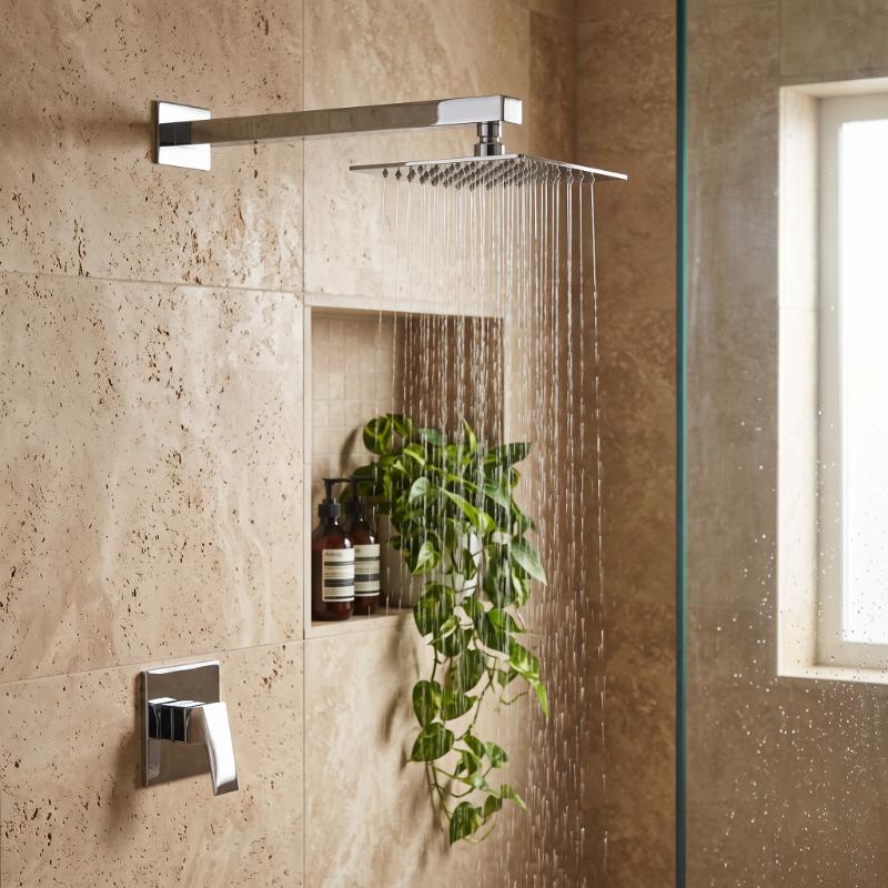 Cora Small Wall Mounted Square Shower Arm - 355mm Long - Chrome