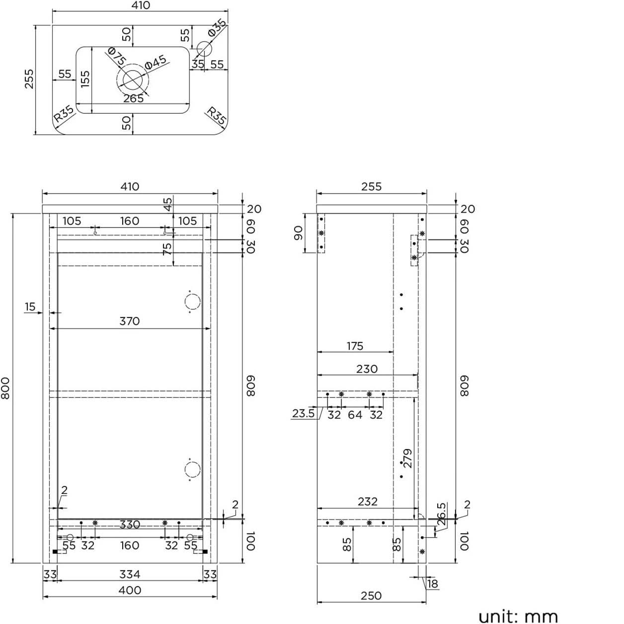 iBathUK Denver 400mm Floorstanding Cloakroom Vanity Unit with Basin