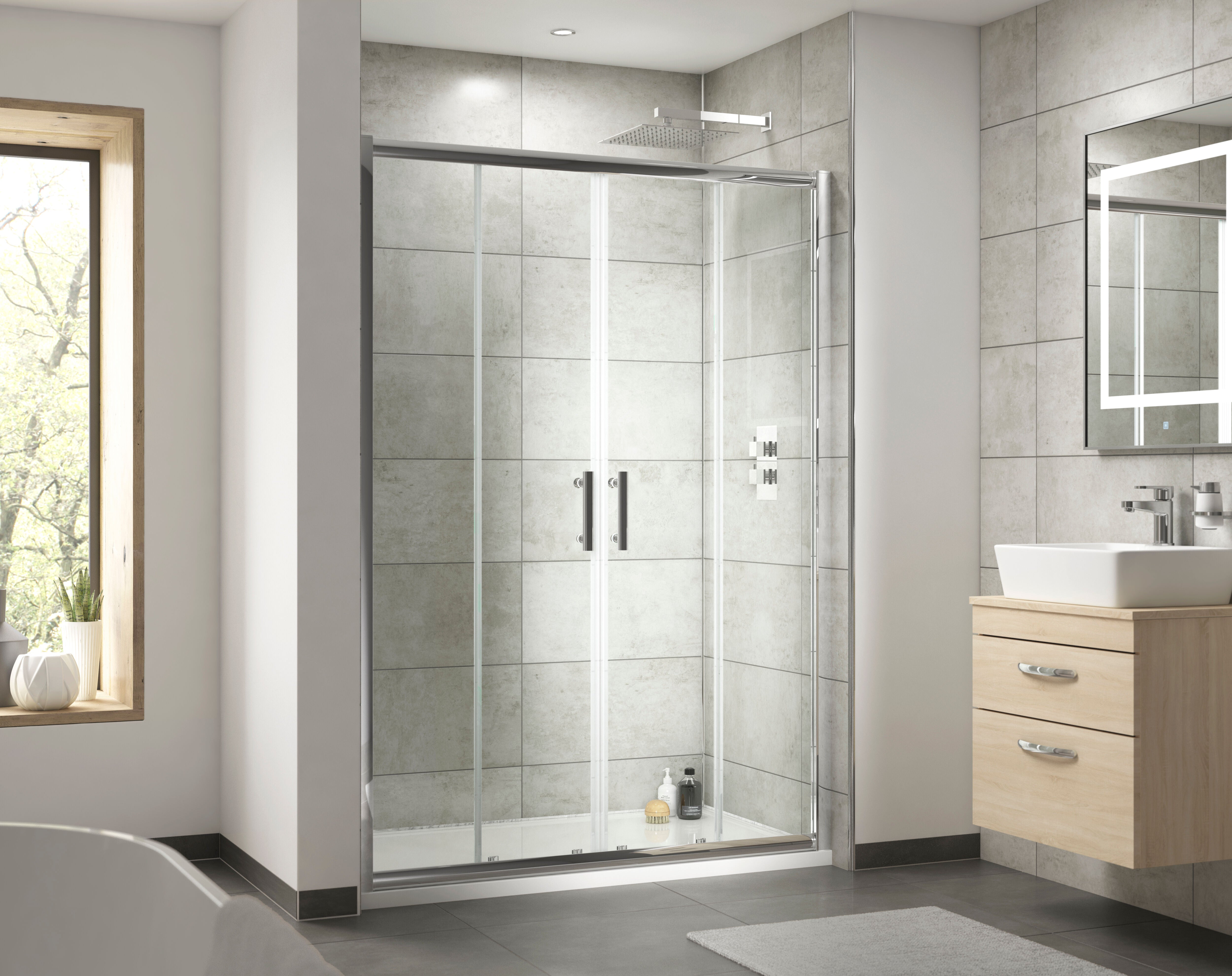 Nuda 6mm Glass Double Sliding Shower Door - Chrome