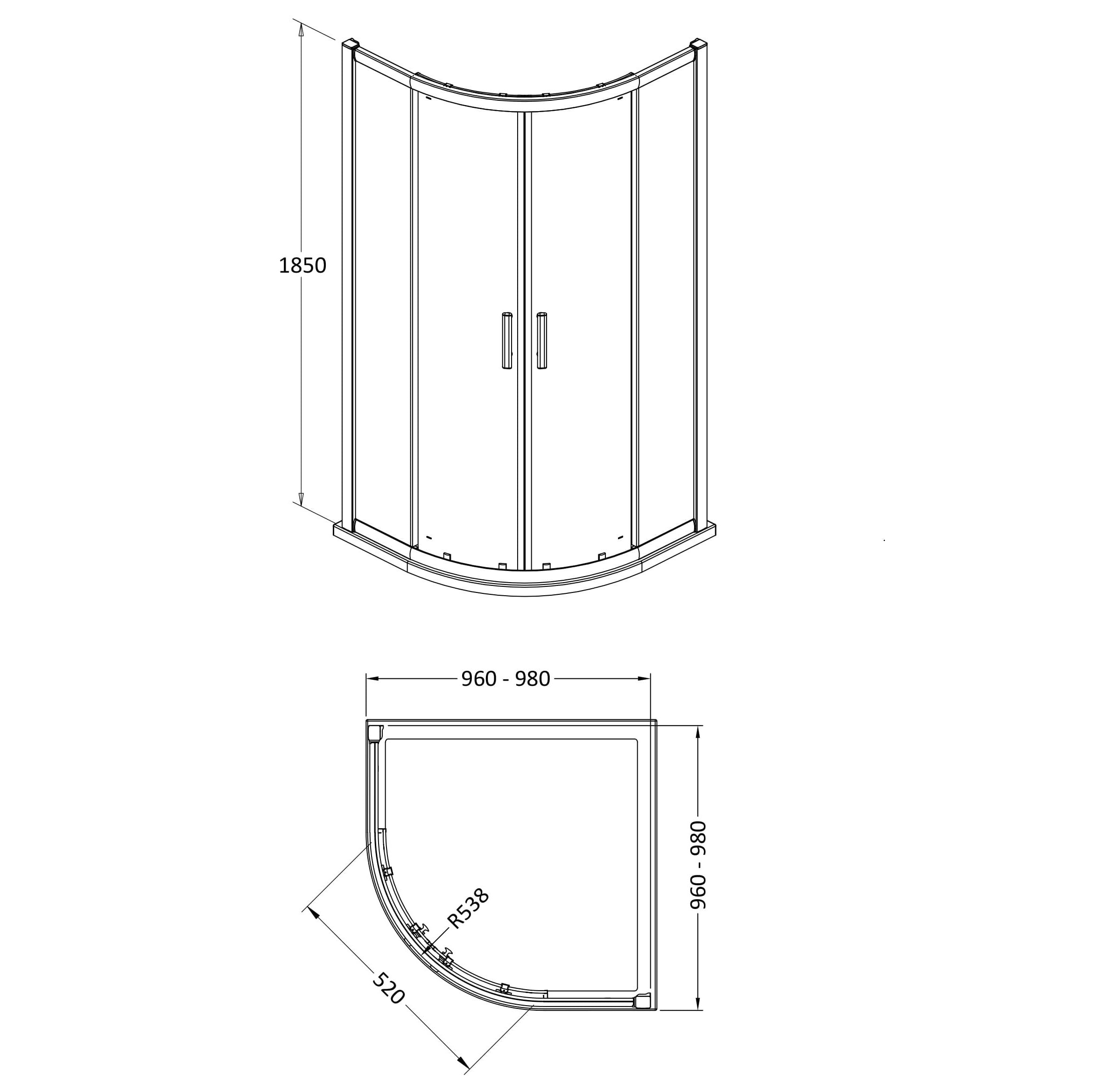 Nuda 6 mm Glass Quadrant Shower Door Enclosure - Chrome