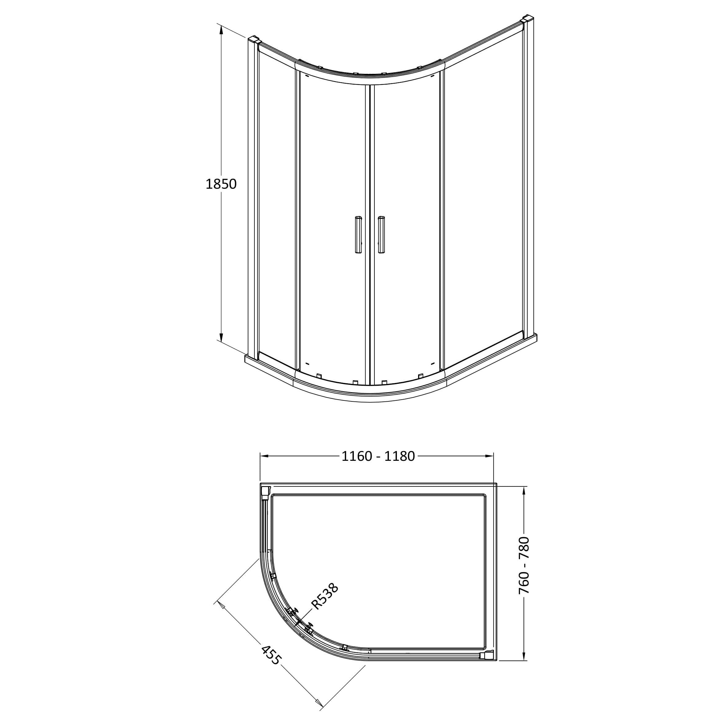 Nuda 6 mm Glass Thick Off/Set Quad Enclosure - Chrome