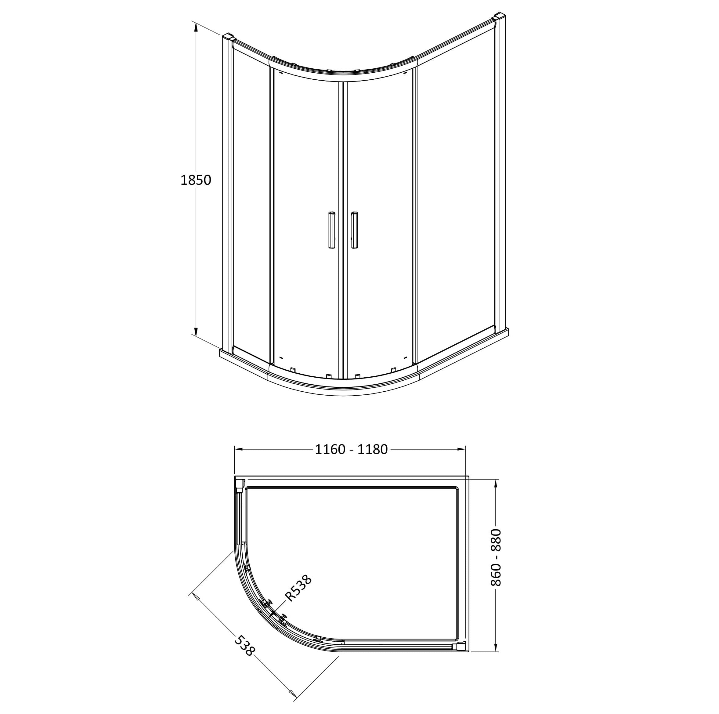 Nuda 6 mm Glass Thick Off/Set Quad Enclosure - Chrome