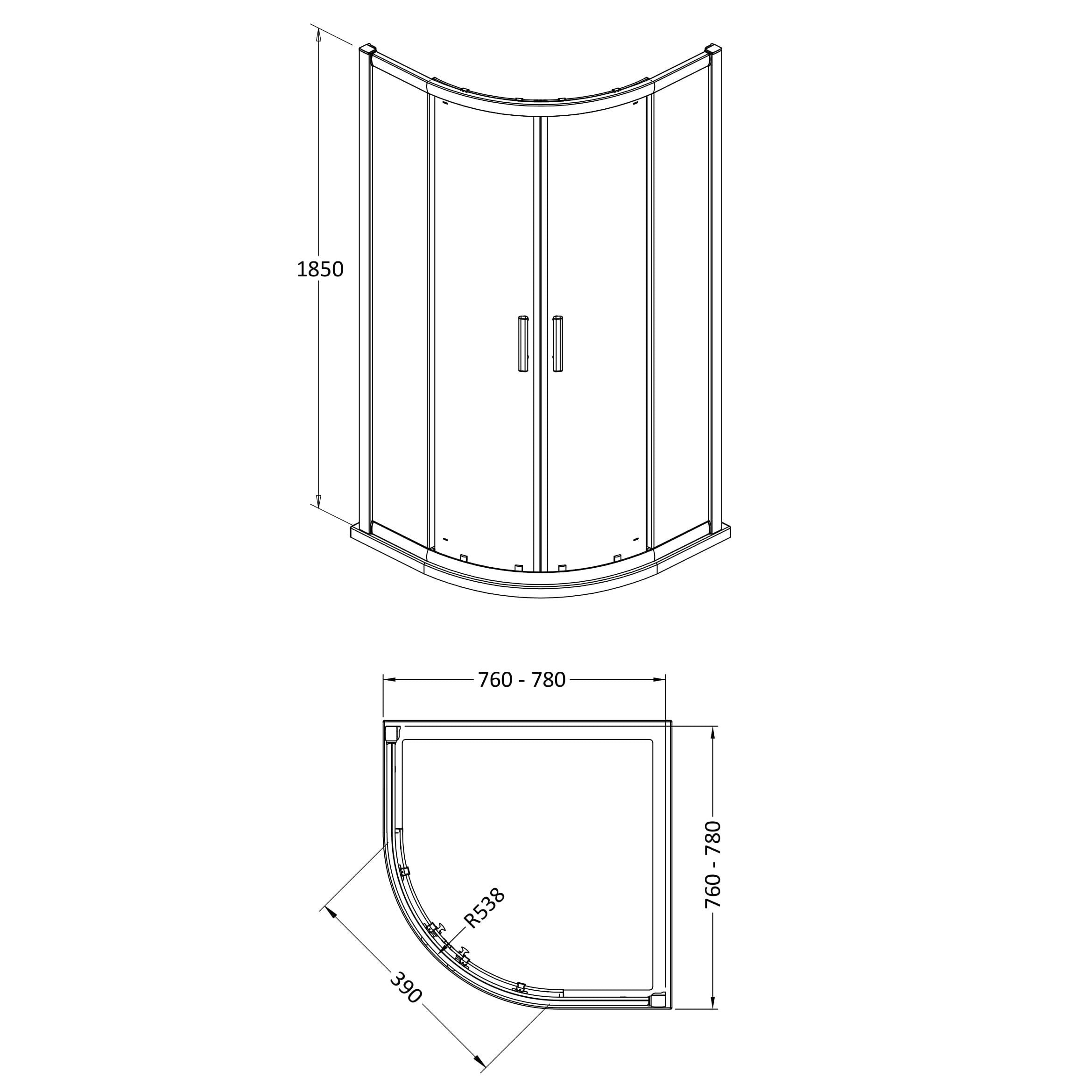 Nuda 6 mm Glass Quadrant Shower Door Enclosure - Chrome