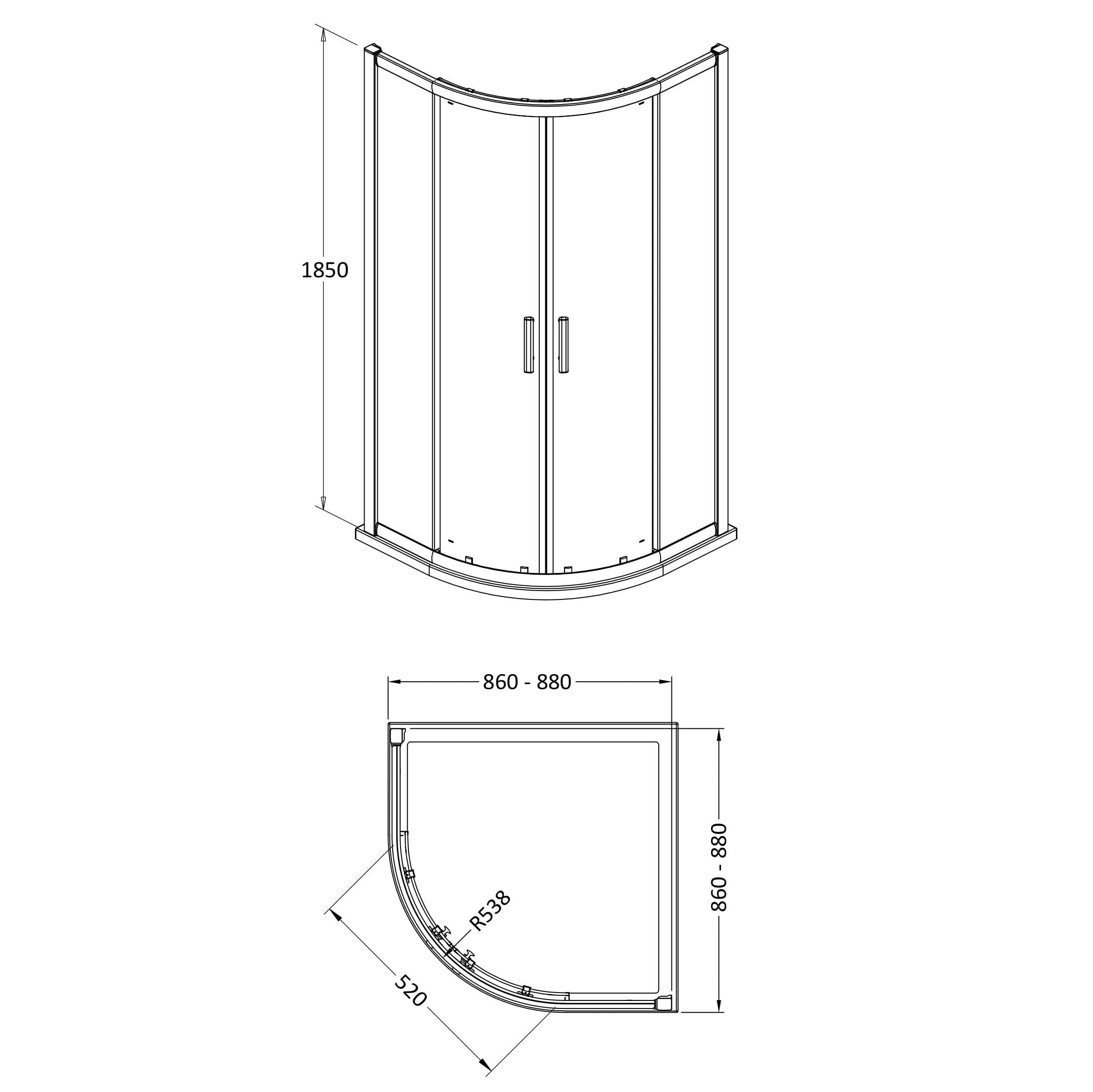 Nuda 6 mm Glass Quadrant Shower Door Enclosure - Chrome