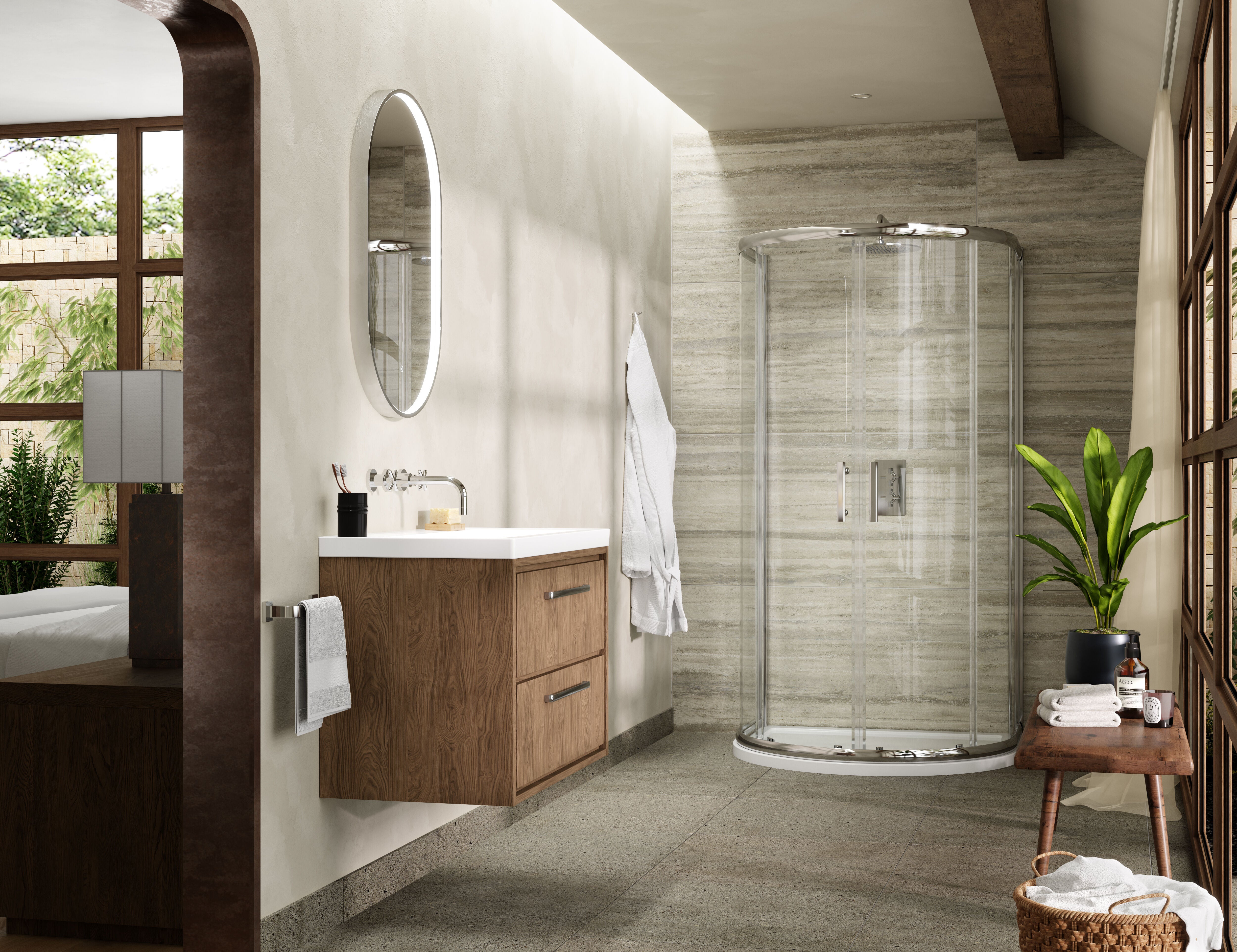Nuda 6mm Toughened Glass D-Shaped Shower Enclosure - Chrome