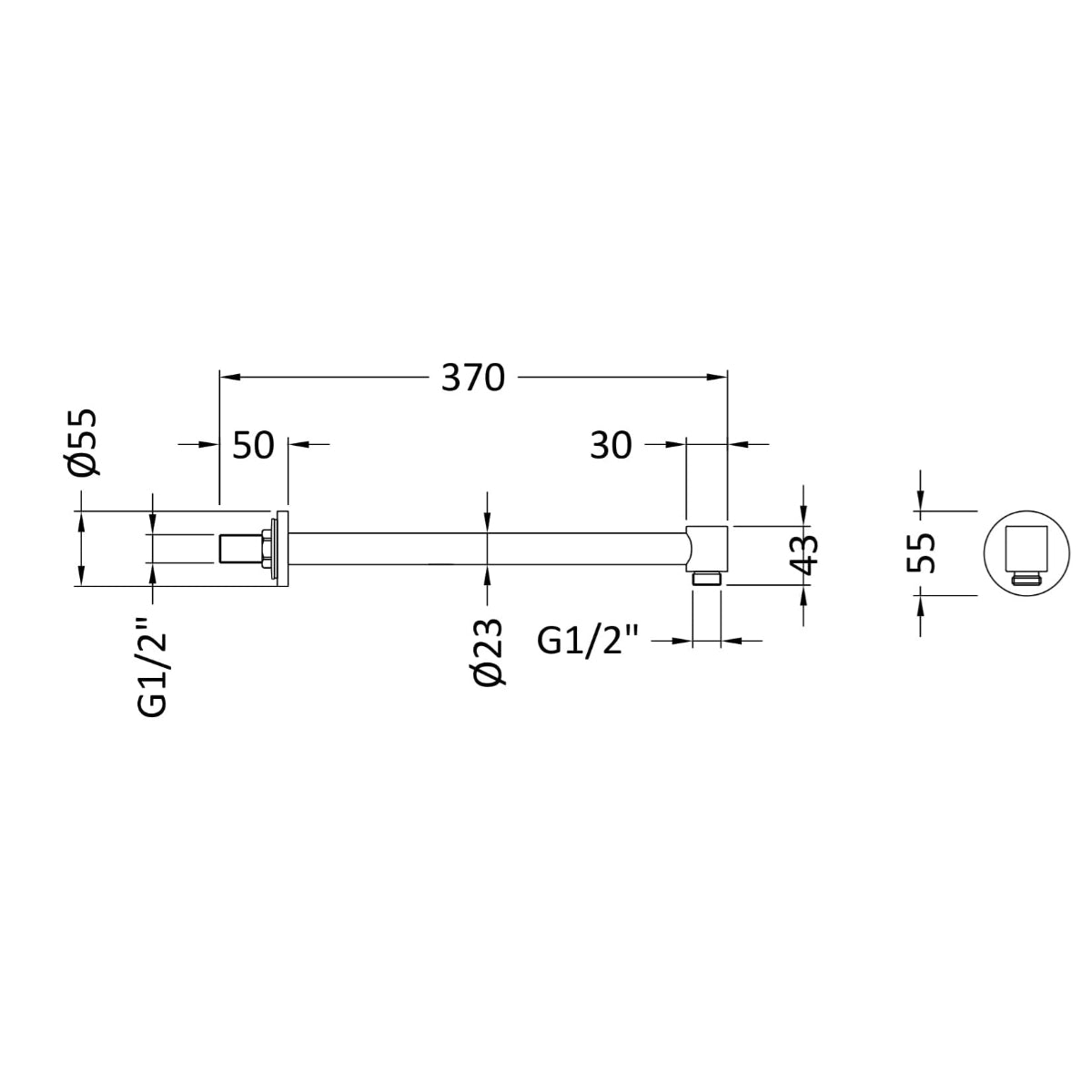 Vela Contemporary Wall Mounted Shower Arm - 330mm Long - Chrome