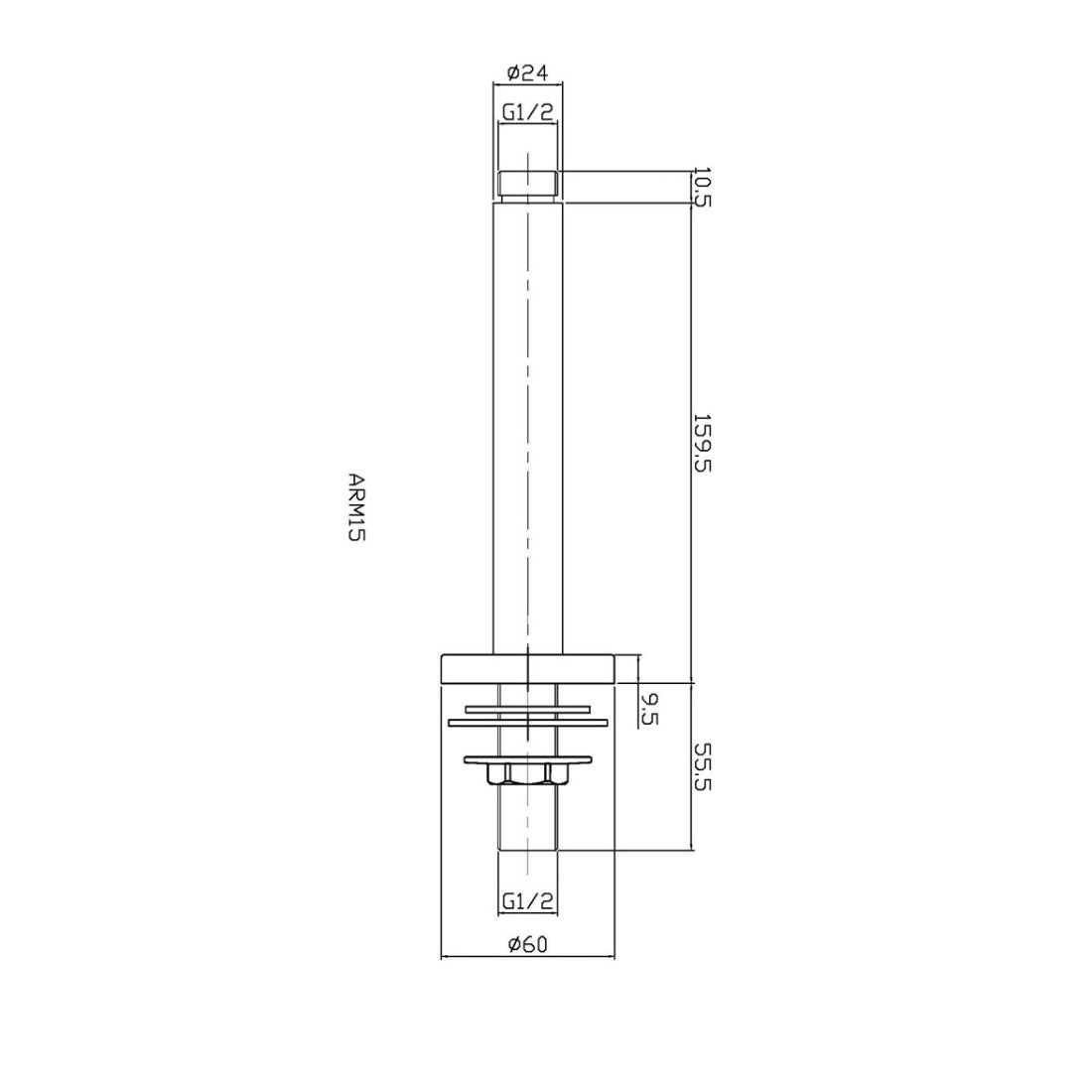 Cora Round Ceiling Mounted Shower Arm - 160mm Long