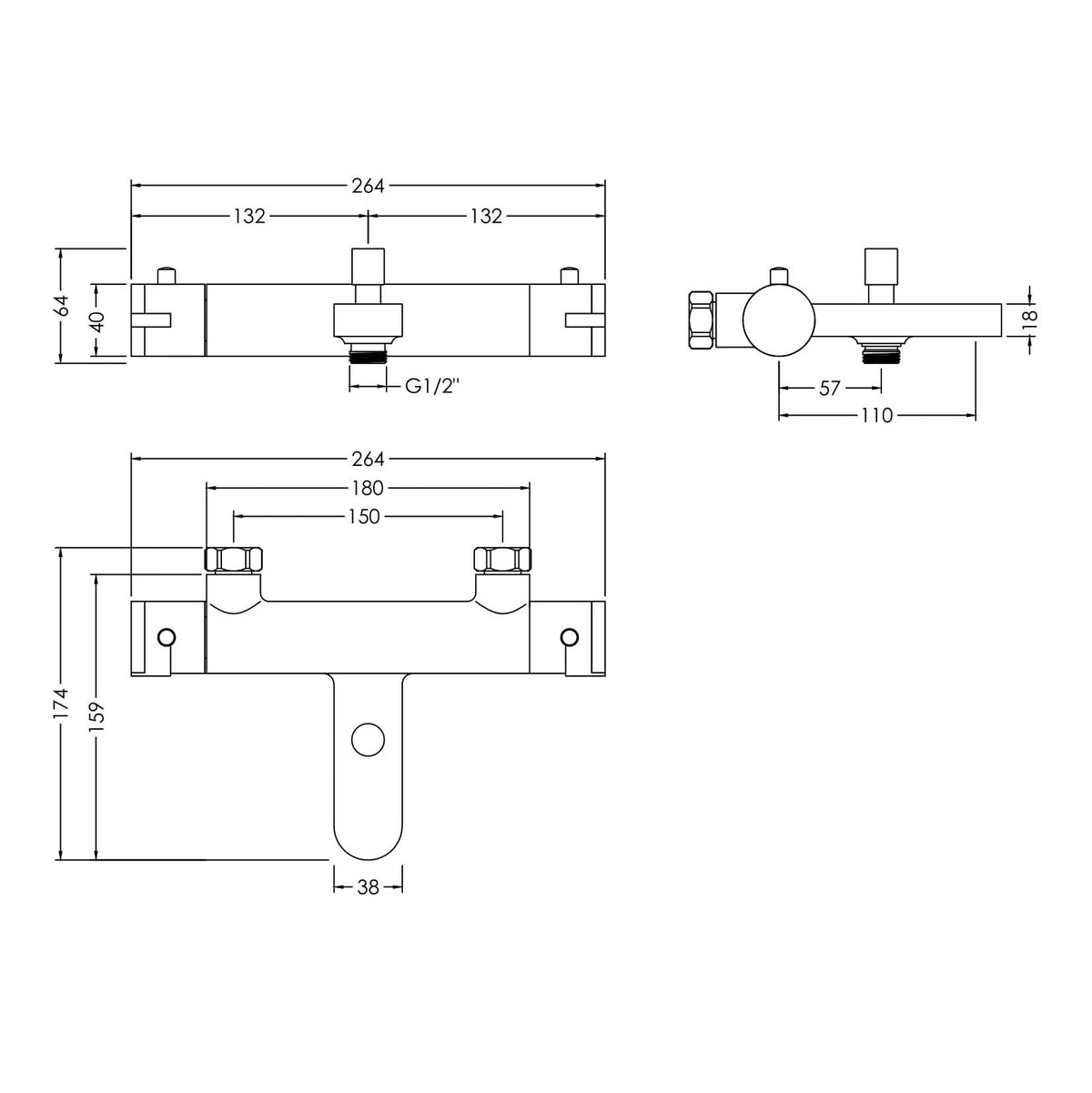 Atlas Thermostatic Bath Shower Mixer Tap - Chrome
