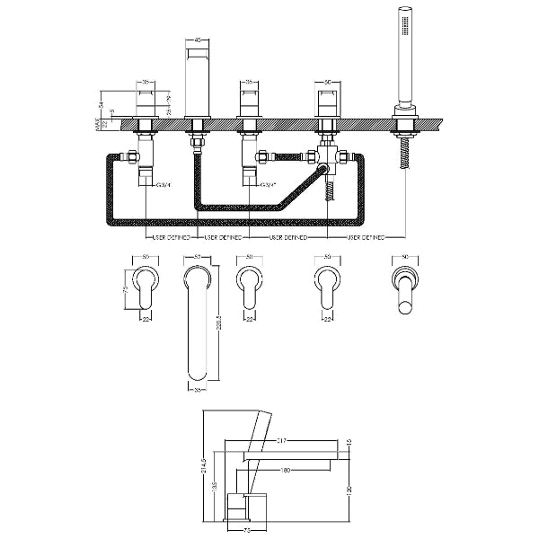 Astor 5 Hole Deck Mounted Bath Shower Mixer Tap - Chrome