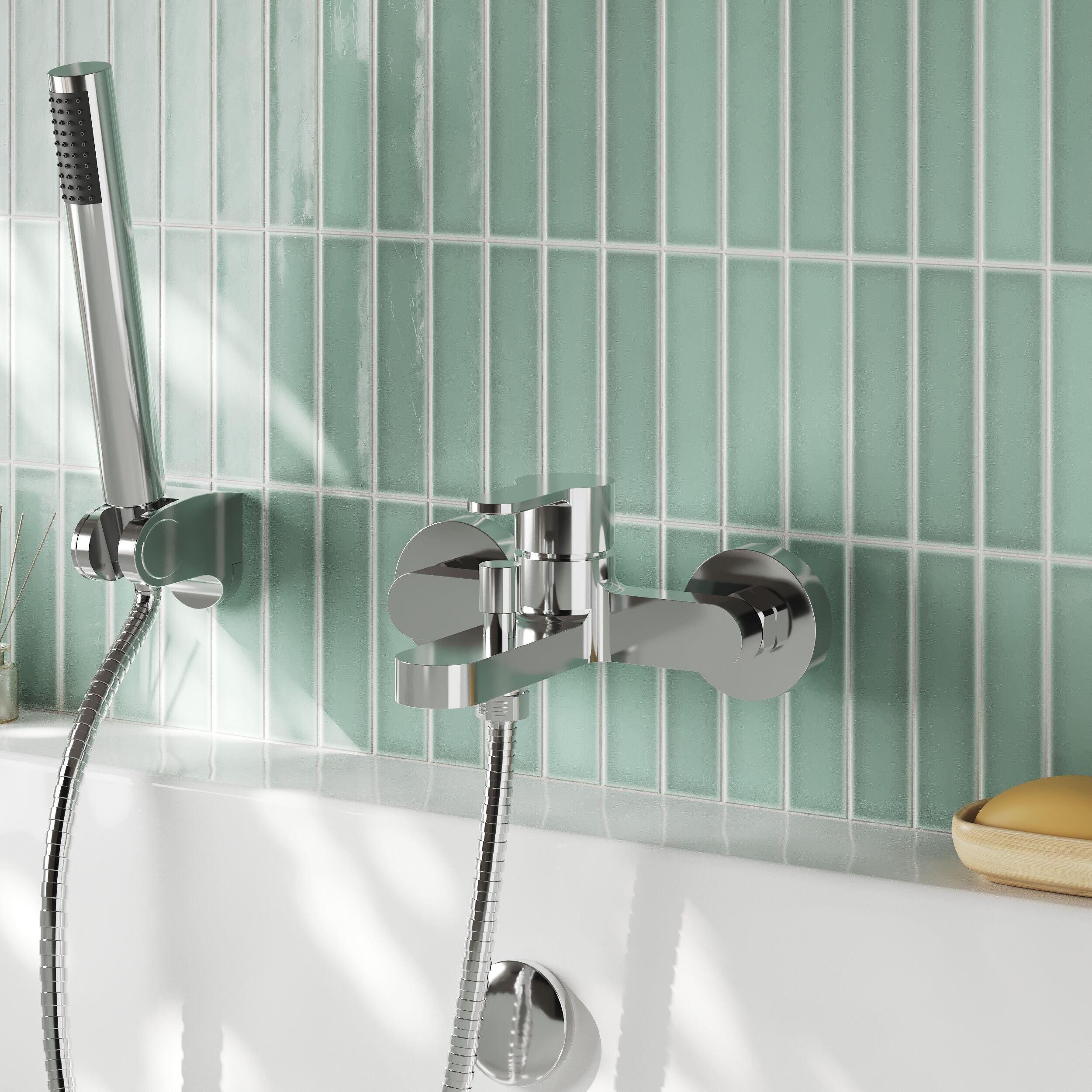 Astor Wall Mounted Bath Shower Mixer Tap With Handset - Chrome