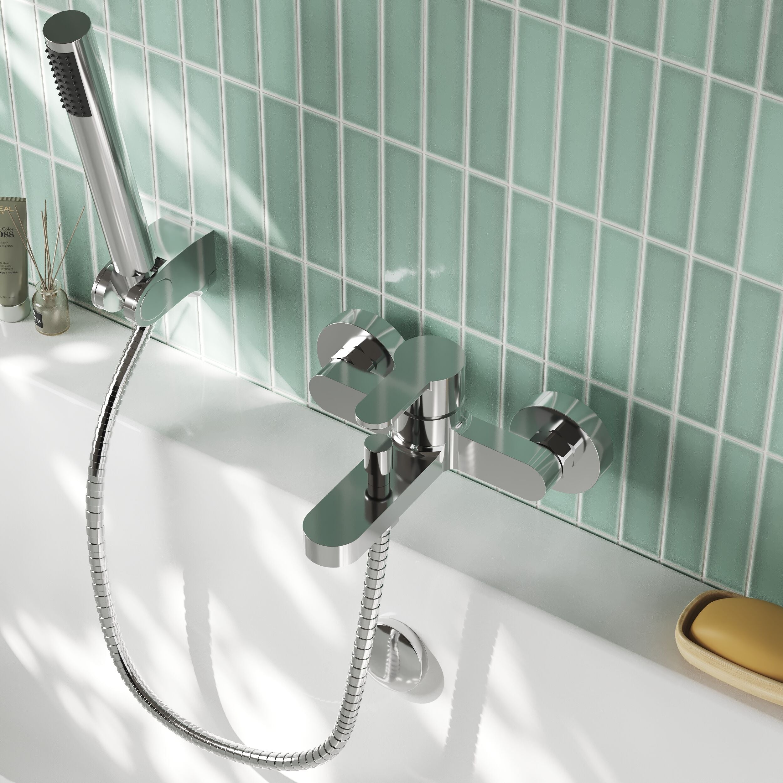 Astor Wall Mounted Bath Shower Mixer Tap With Handset - Chrome
