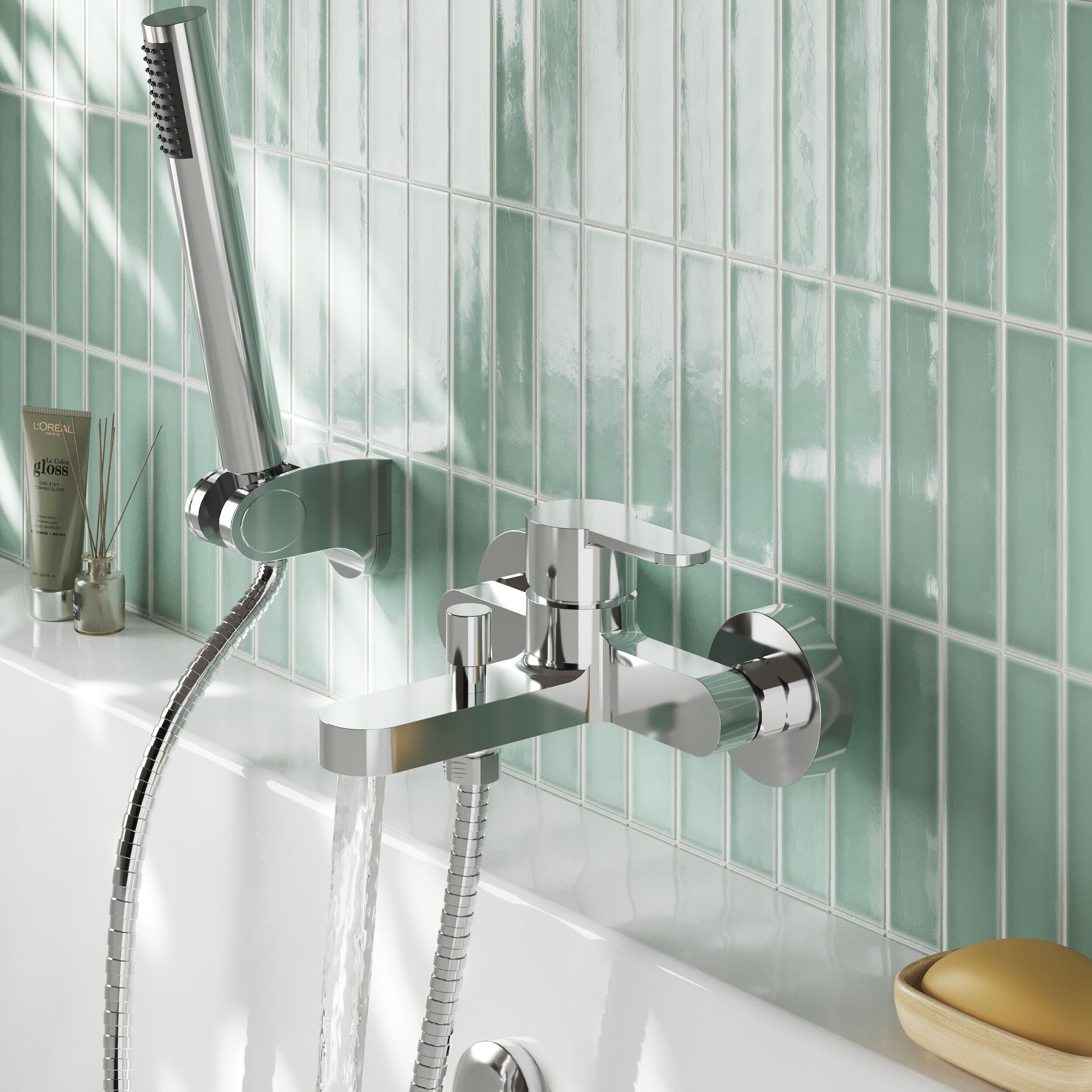 Astor Wall Mounted Bath Shower Mixer Tap With Handset - Chrome