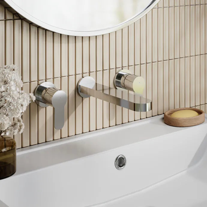 Nuie Arvan 3-Hole Wall Mounted Basin Mixer Tap - Chrome