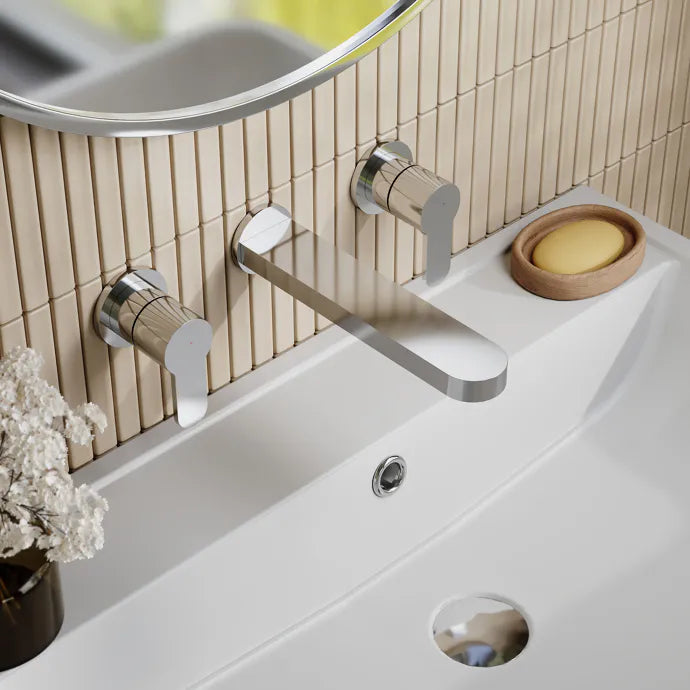Nuie Arvan 3-Hole Wall Mounted Basin Mixer Tap - Chrome