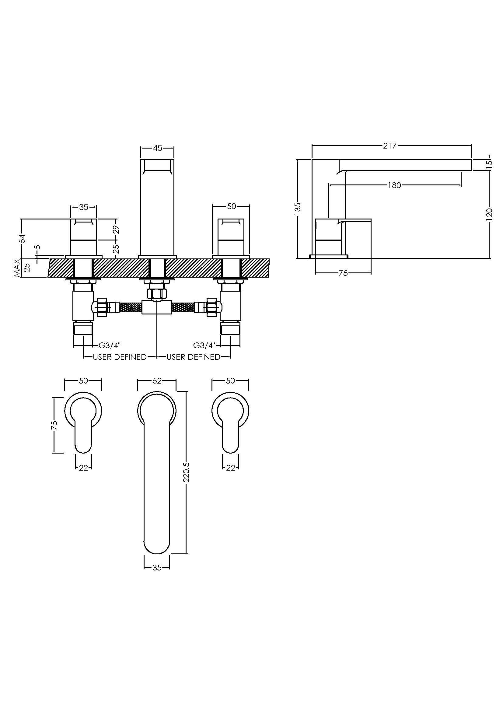 Astor 3 Hole Deck Mounted Bath Filler Tap - Chrome
