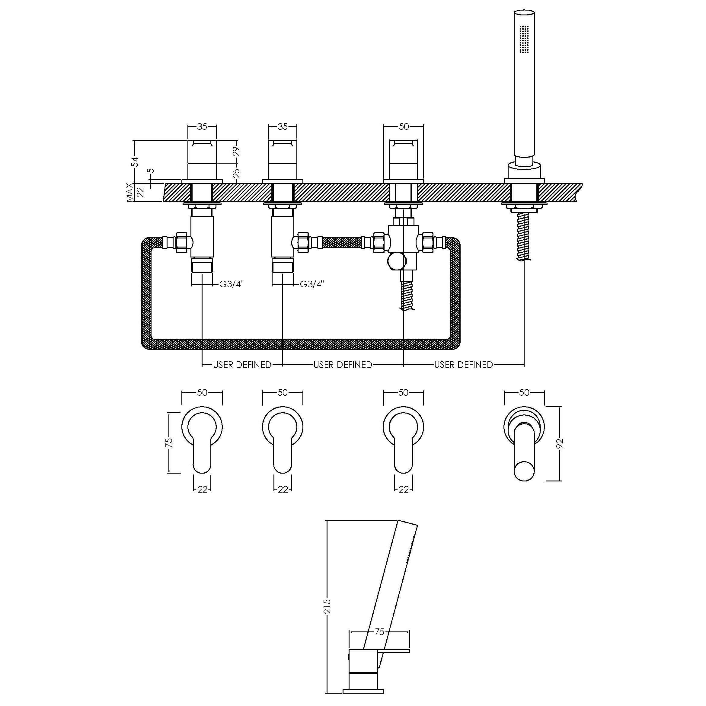 Astor 4 Hole Deck Mounted Bath Shower Mixer Tap - Chrome