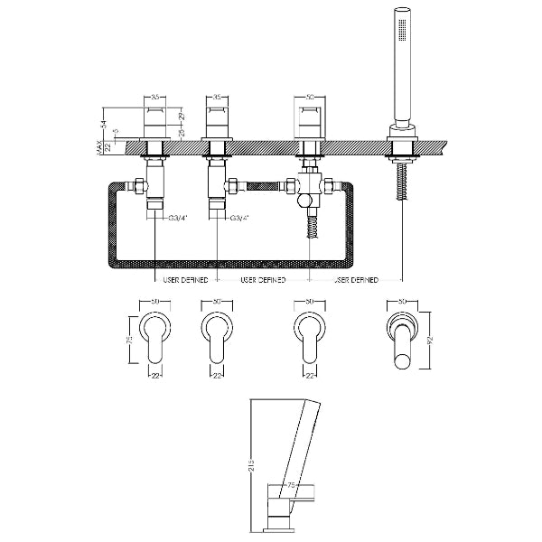 Astor 4 Hole Deck Mounted Bath Shower Mixer Tap - Chrome
