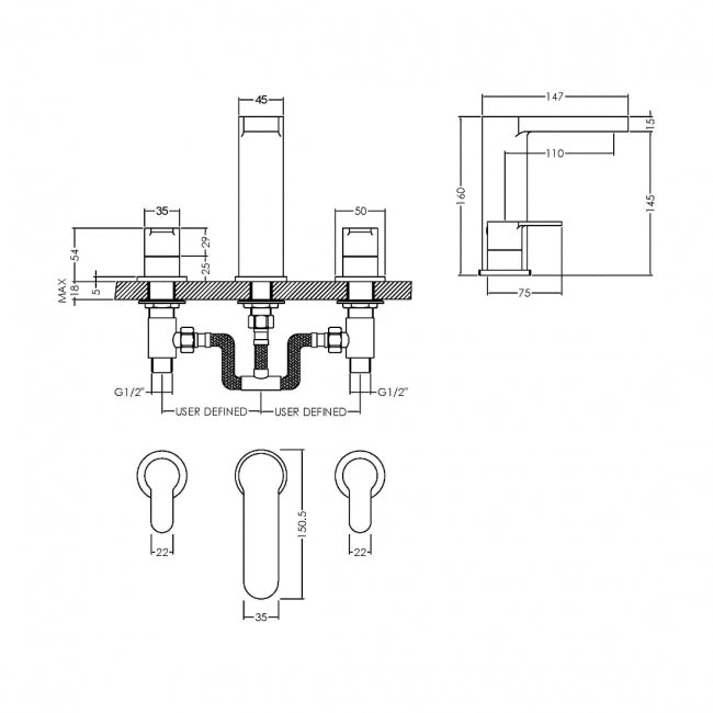 Astor 3 Hole Basin Mixer Tap With Pop-Up Waste - Chrome