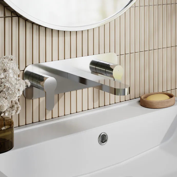 Astor 3 Hole Wall Mounted Basin Mixer Tap With Plate - Chrome