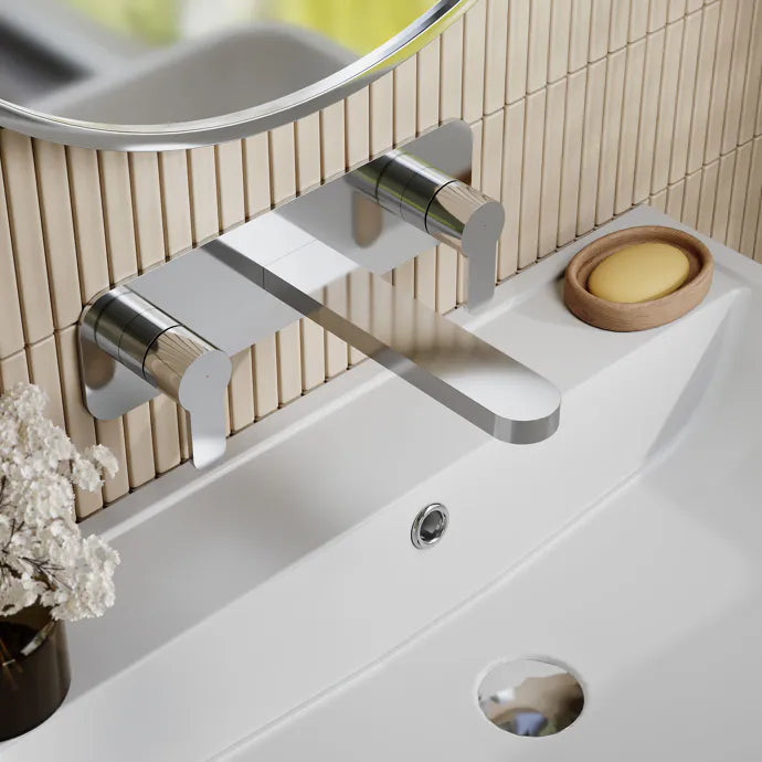 Astor 3 Hole Wall Mounted Basin Mixer Tap With Plate - Chrome