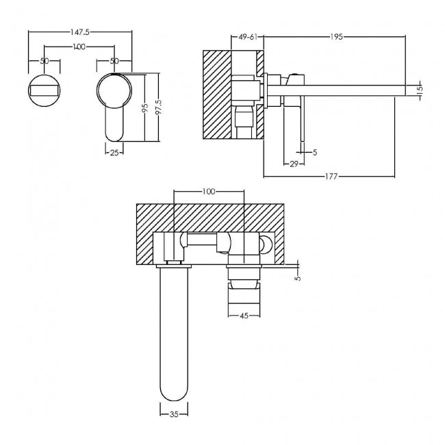 Astor 2 Hole Wall Mounted Basin Mixer Tap Without Plate - Chrome
