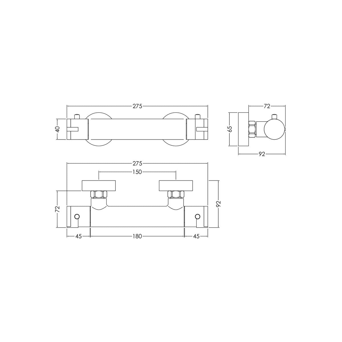 Atlas Thermostatic Bar Shower Valve Bottom Round Outlet - 72mm