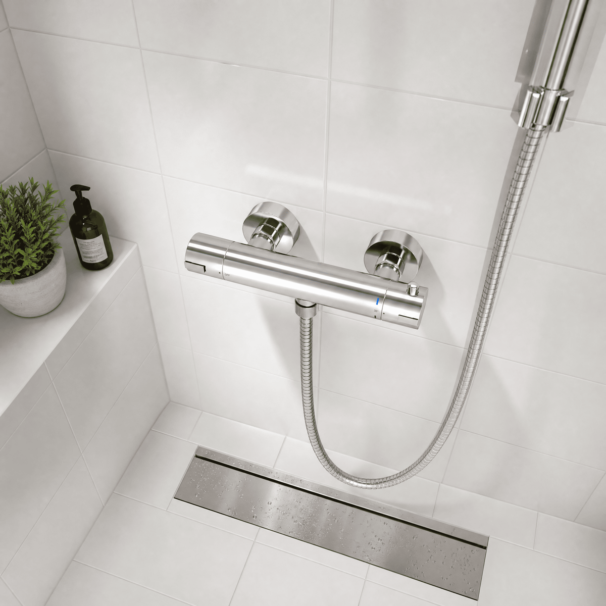 Atlas Thermostatic Bar Shower Valve Bottom Round Outlet - 72mm