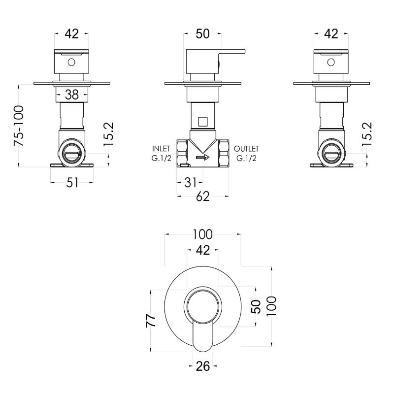 Astor Round 1 Outlet Concealed Stop Tap Shower Valve - Chrome