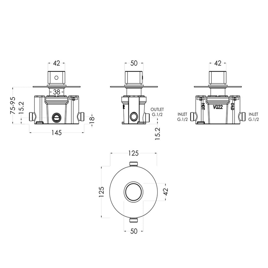 Astor 1 outlet Thermostatic Temperature Control Concealed Shower Valve - Chrome