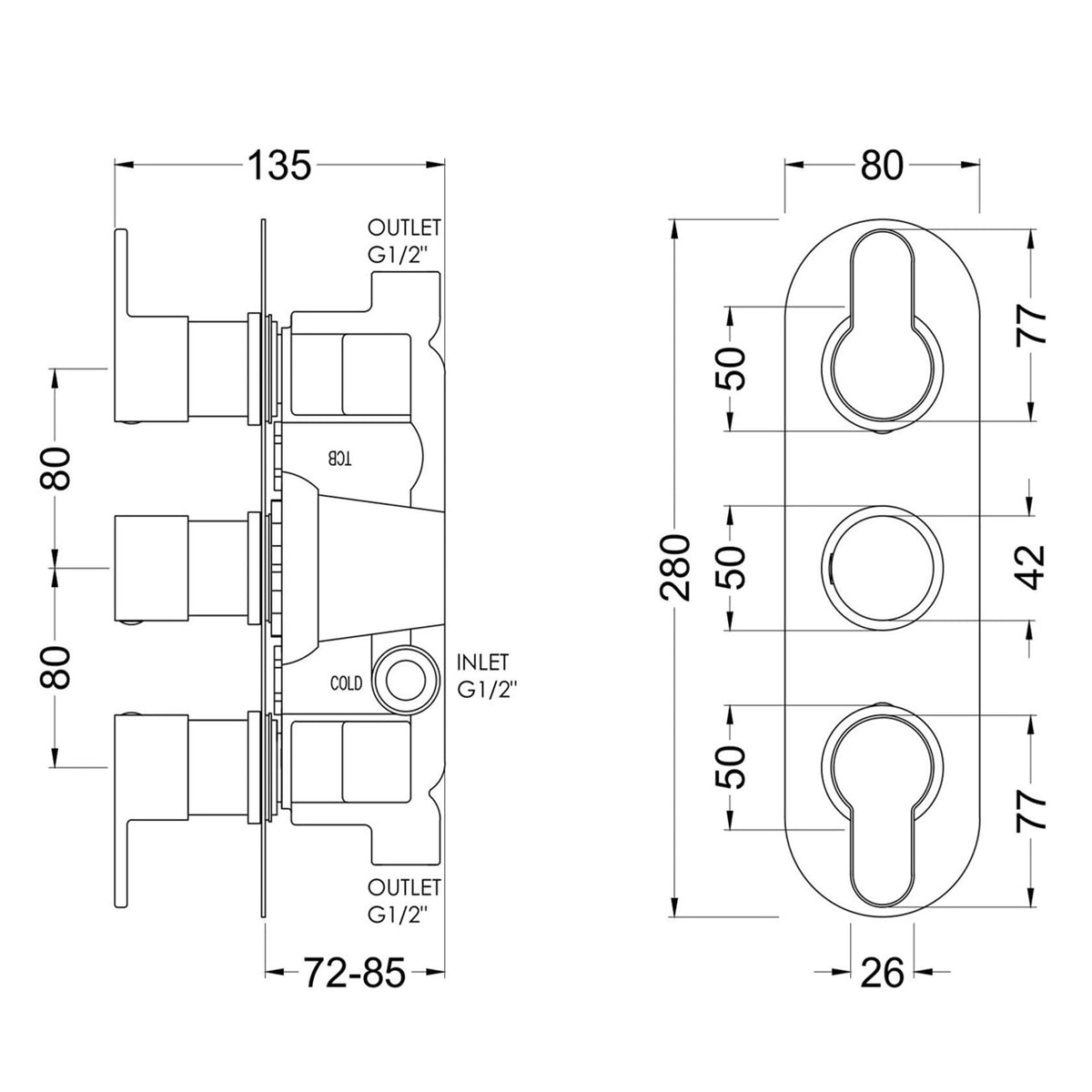 Astor Thermostatic 2 Outlet Concealed Shower Valve
