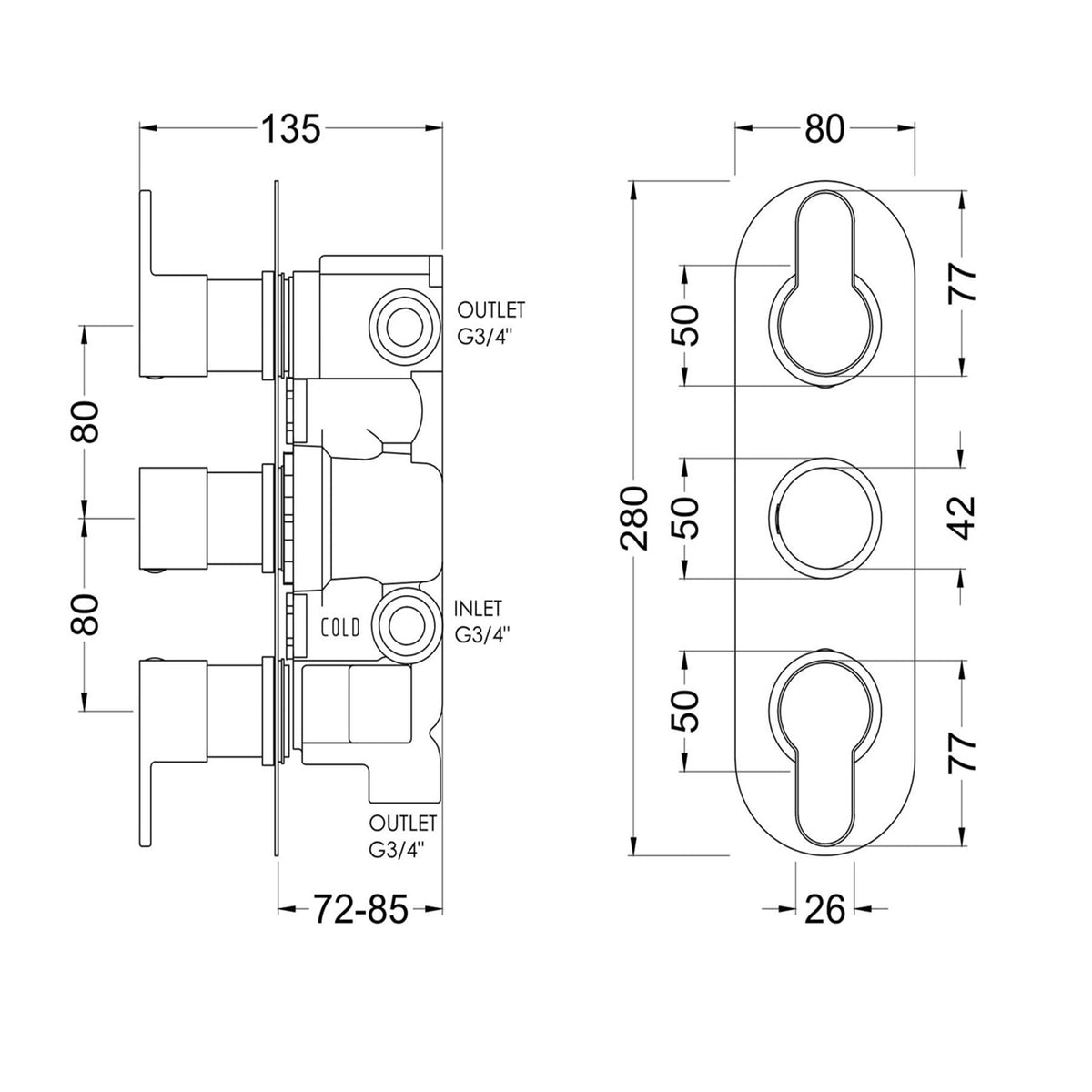 Astor 2 Outlet Thermostatic Concealed Shower Valve With Diverter