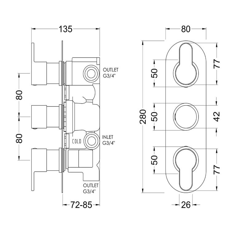 Astor 2 Outlet Thermostatic Concealed Shower Valve With Diverter