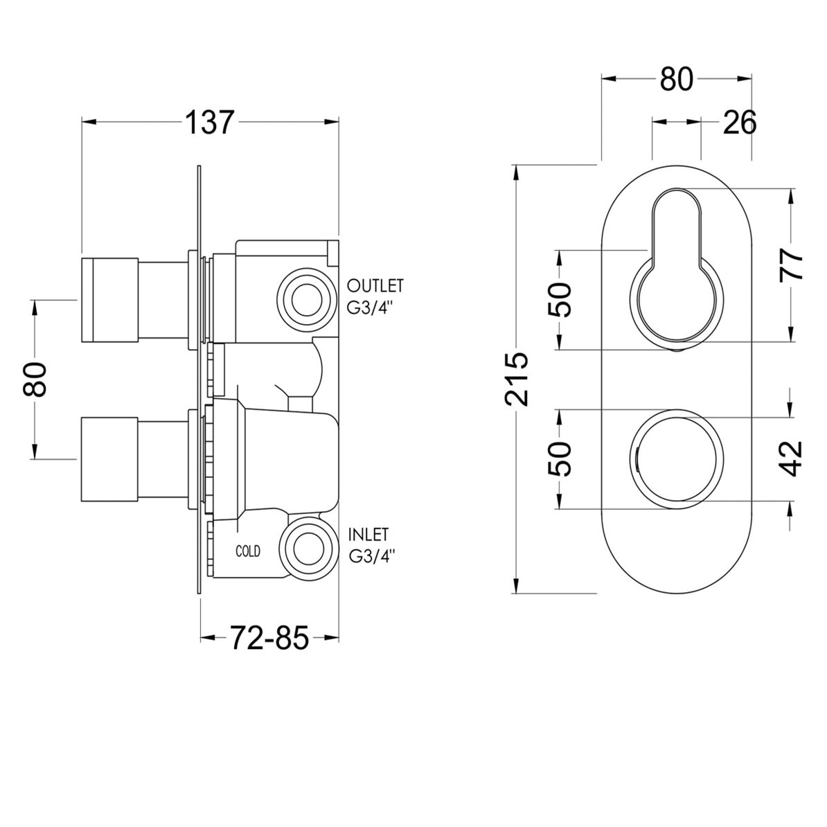 Astor Thermostatic 2 Outlet Concealed Shower Valve With Diverter