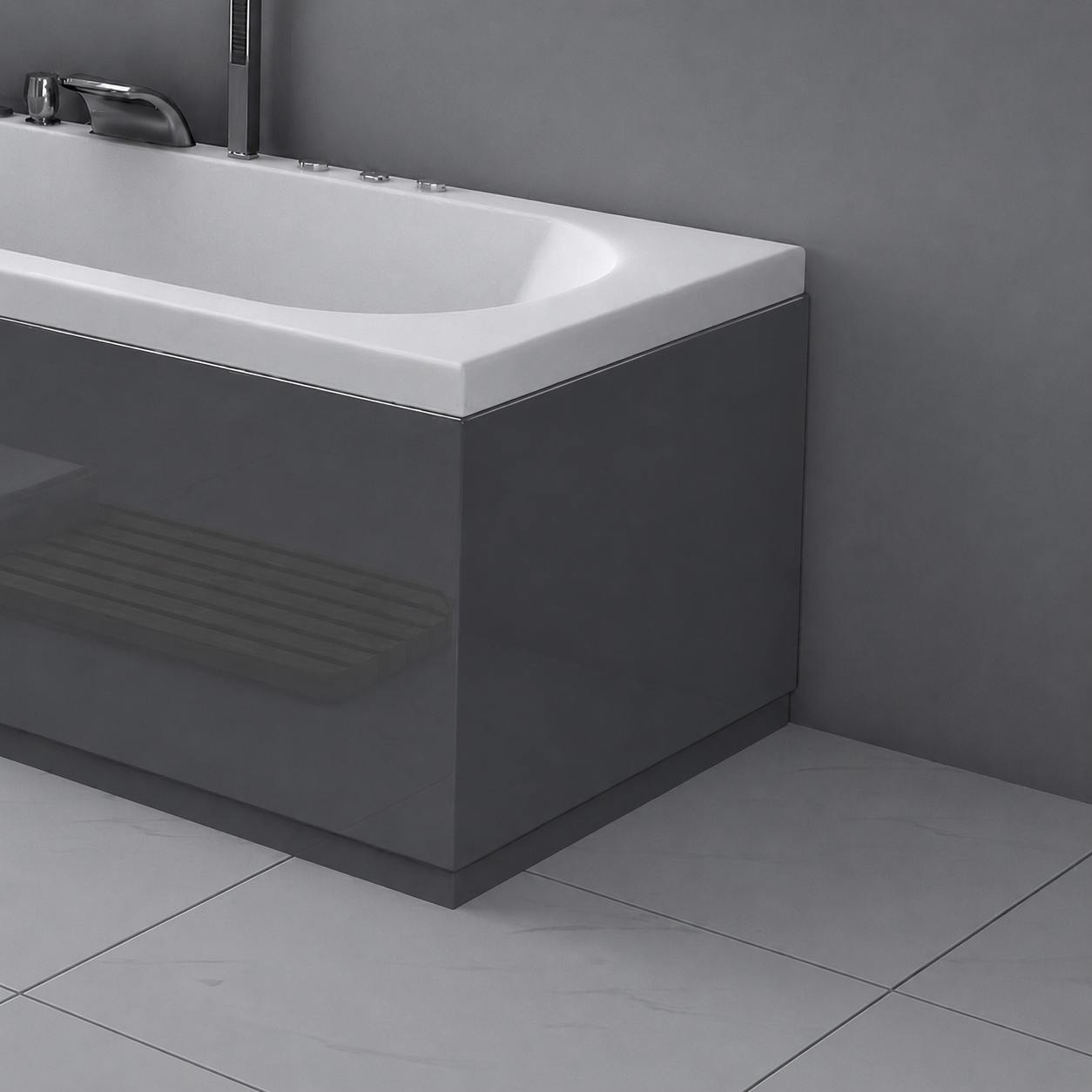 VeeBath Aeris Double End Bath Panel, Waterproof PVC Bath Side Cover Panel, Modern Bathroom Front Panel - Gloss Finish