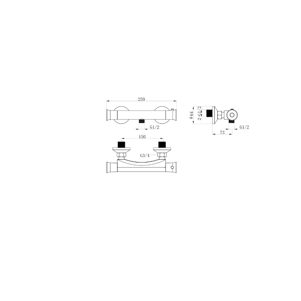 iBathUK Lex Thermostatic Shower Mixer Valve Bath Deck Tap Riser Rail and Handset Set, Thermostatic Bar Shower Valve, Chrome