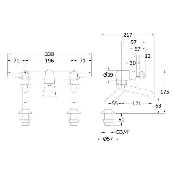 Claremont Deck Mounted Lever Bath Filler Tap