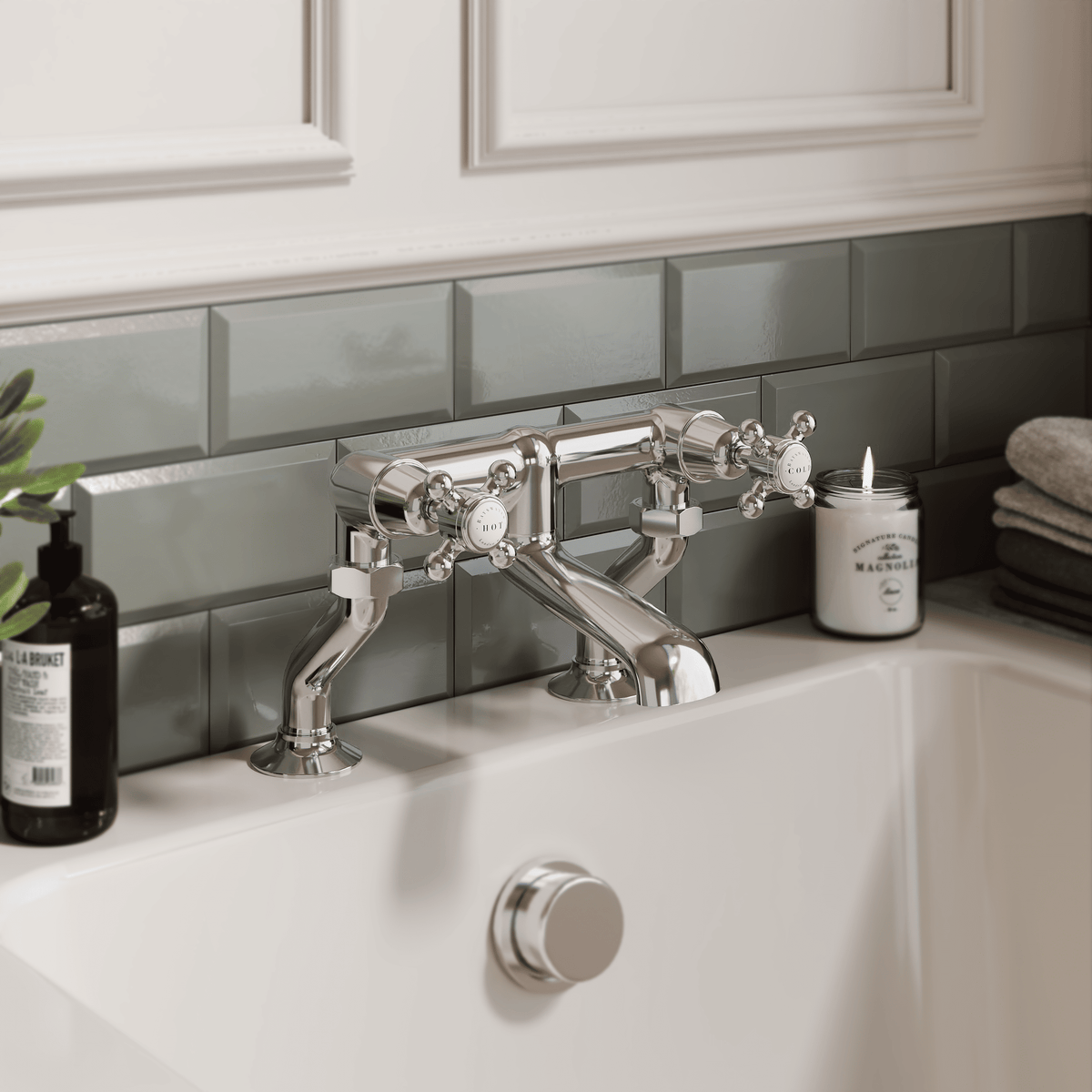 Claremont Topaz Crosshead Deck Mounted Bath Filler Tap