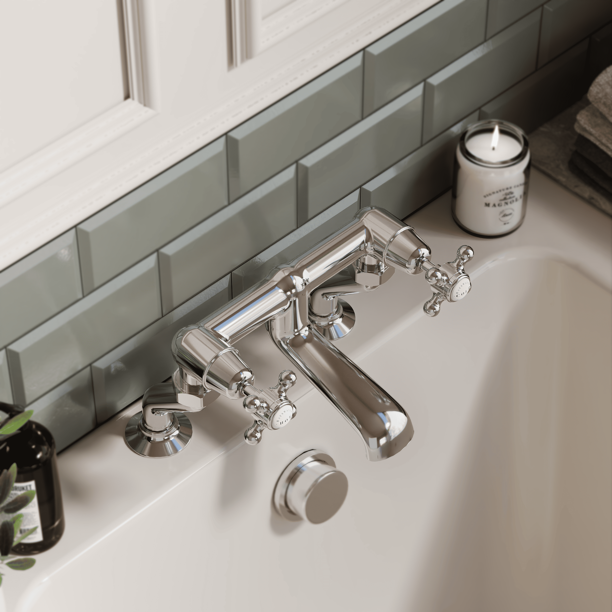 Claremont Topaz Crosshead Deck Mounted Bath Filler Tap