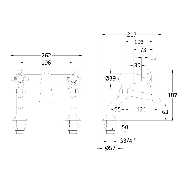 Claremont Crosshead Deck Mounted Bath Filler Tap