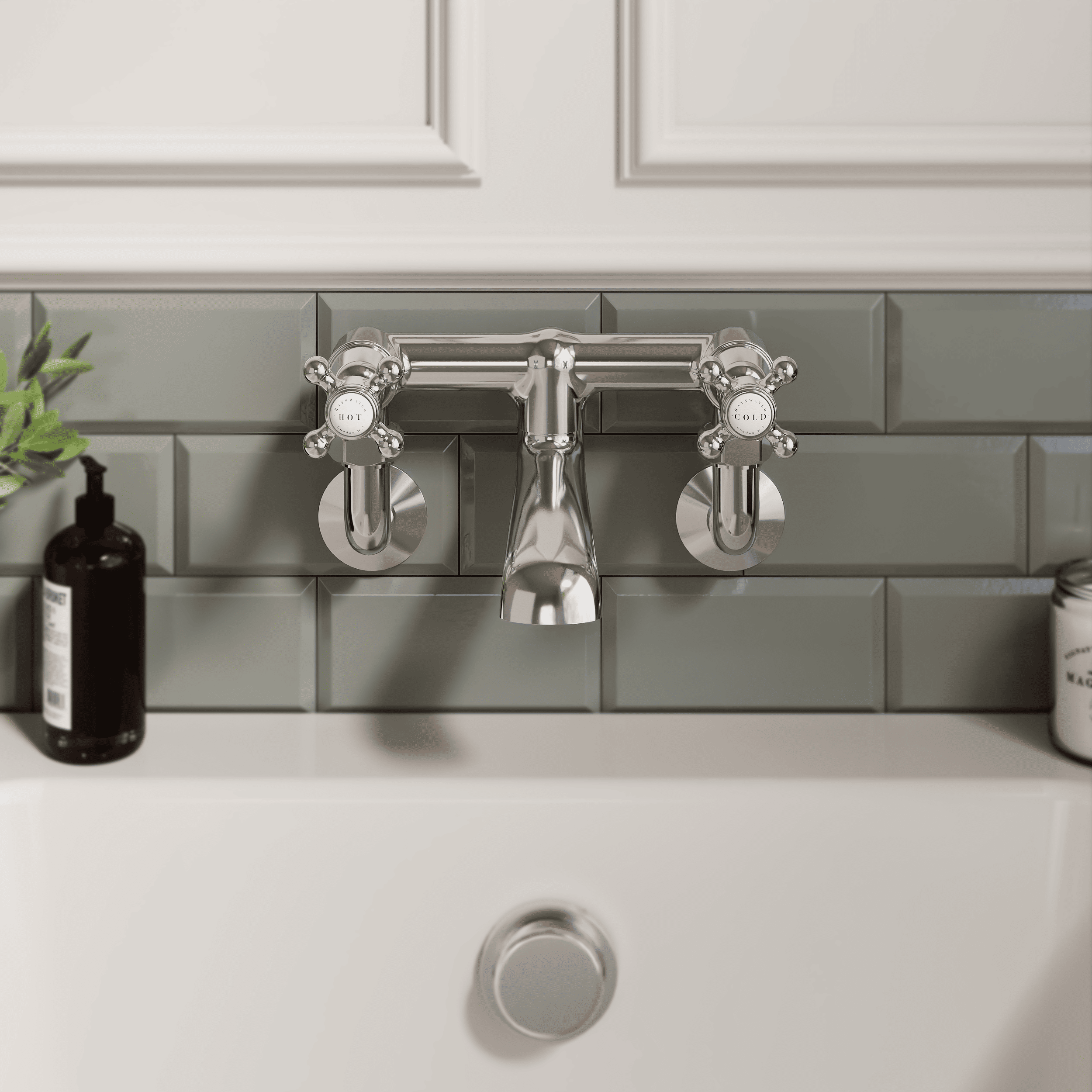 Claremont White Topaz Crosshead Wall Mounted Bath Filler Tap