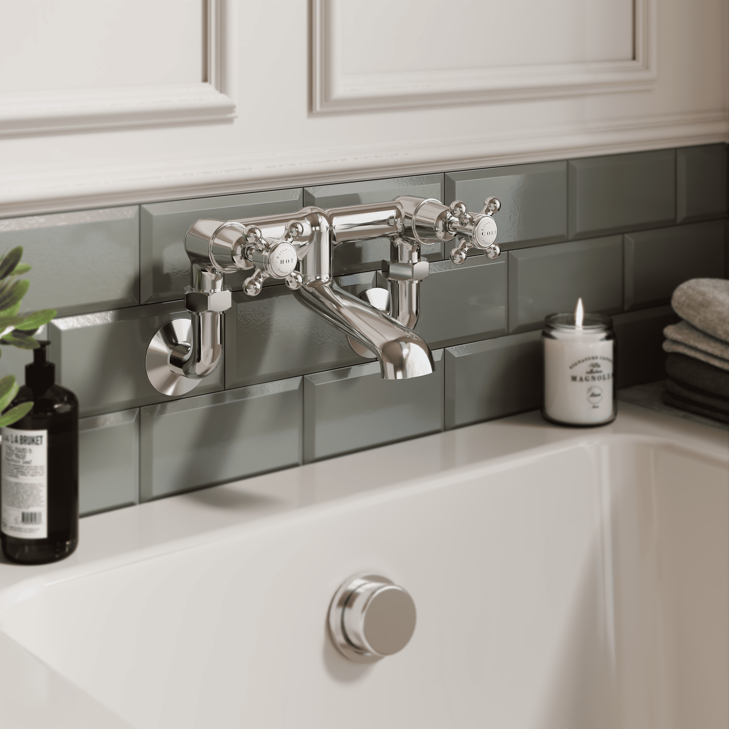 Claremont White Topaz Crosshead Wall Mounted Bath Filler Tap