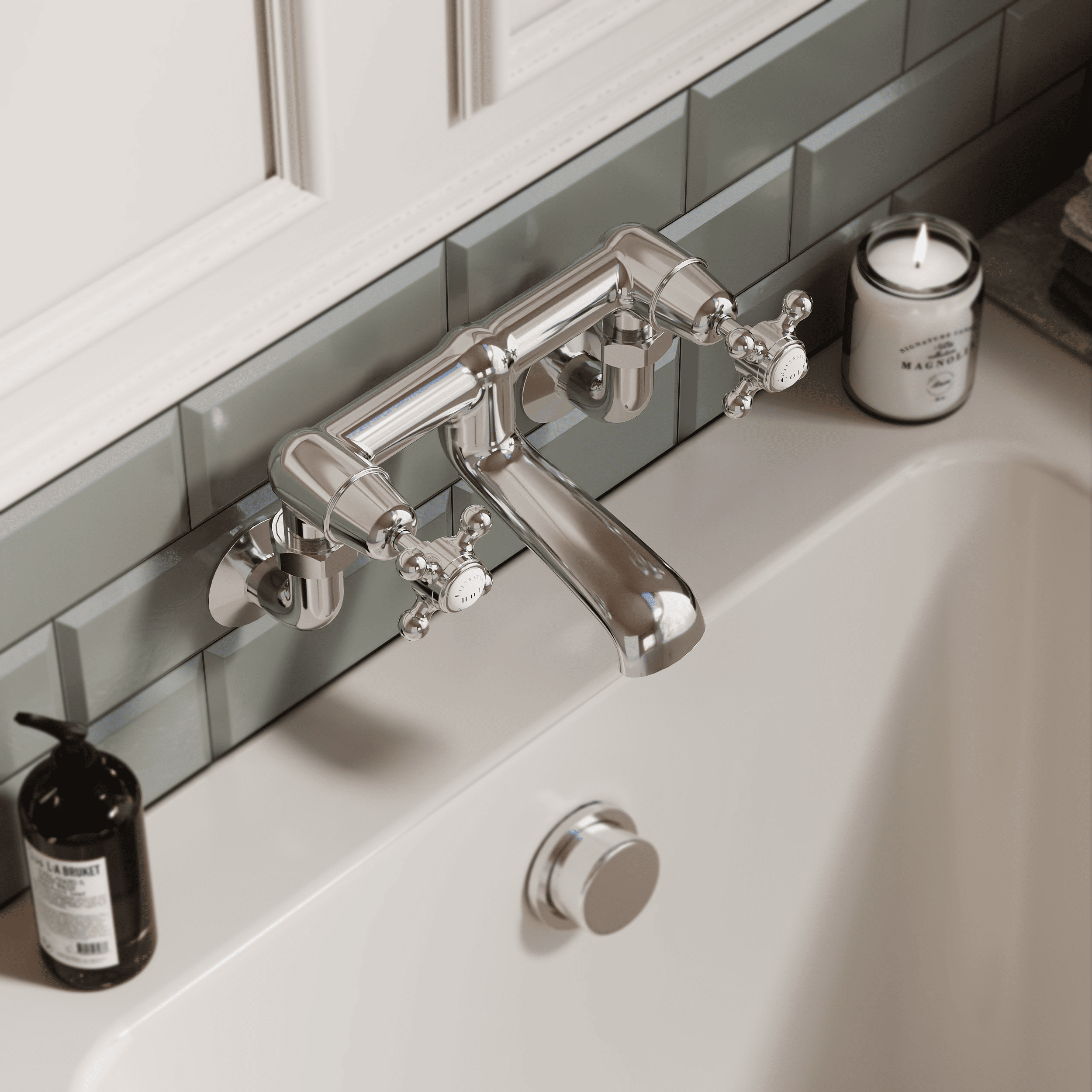Claremont White Topaz Crosshead Wall Mounted Bath Filler Tap