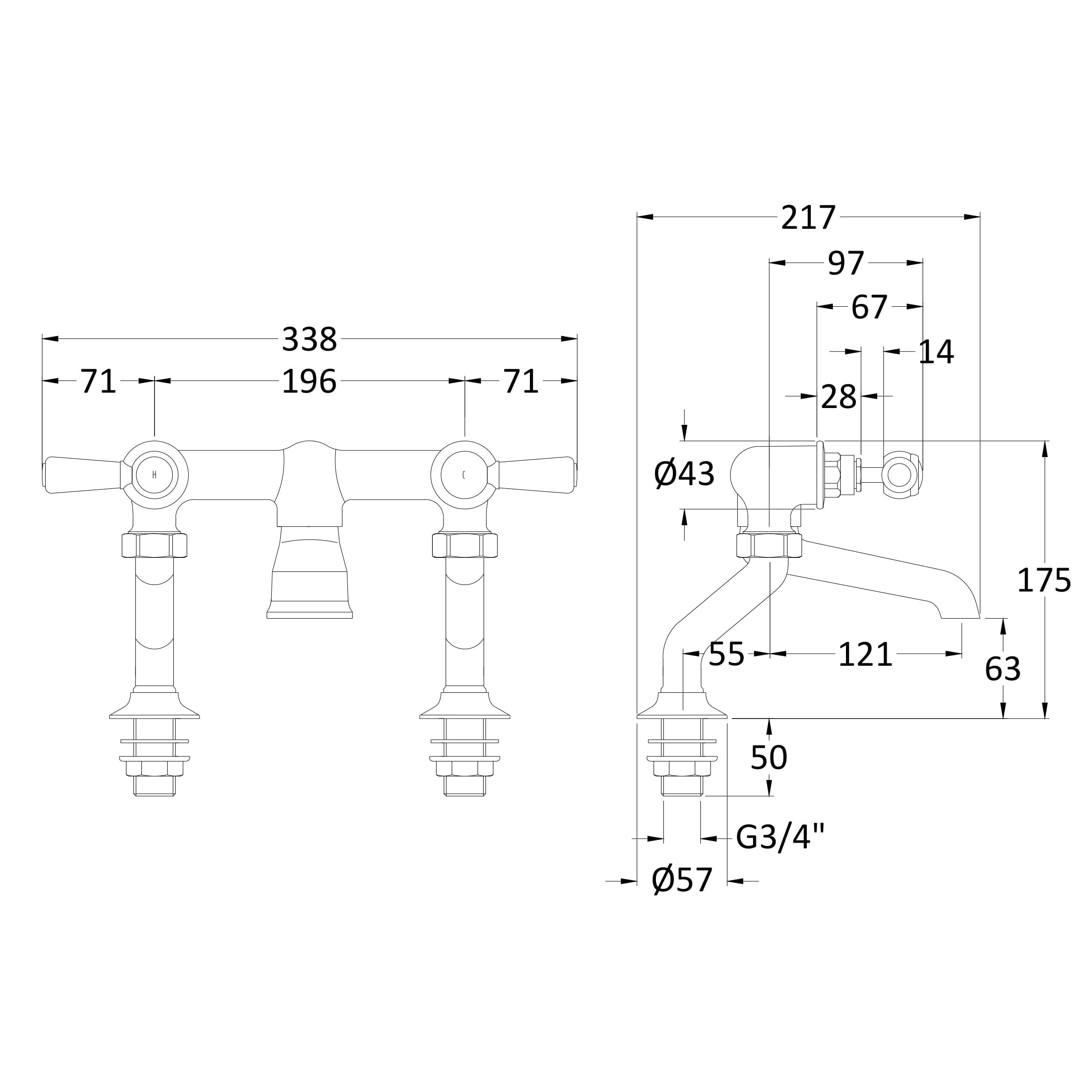 Claremont Topaz Lever Deck Mounted Bath Filler Tap