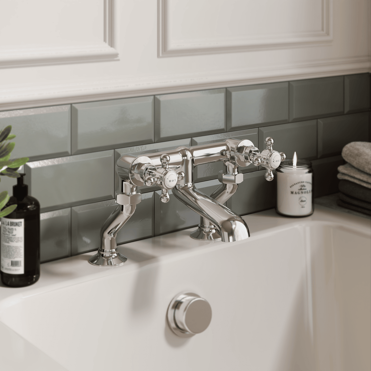Claremont Topaz Crosshead Deck Mounted Bath Filler Tap