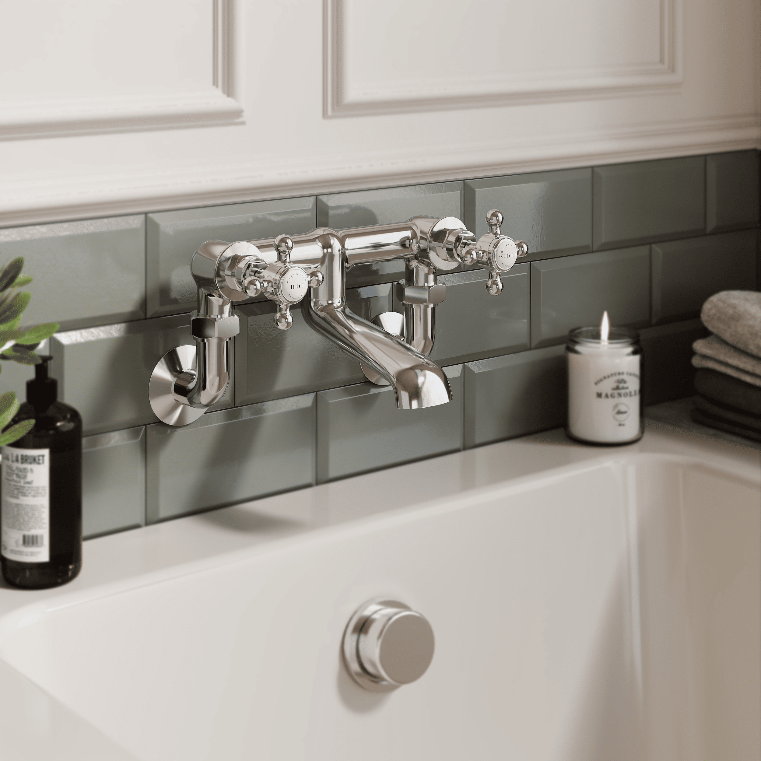 Claremont Topaz Crosshead Wall Mounted Bath Filler Tap