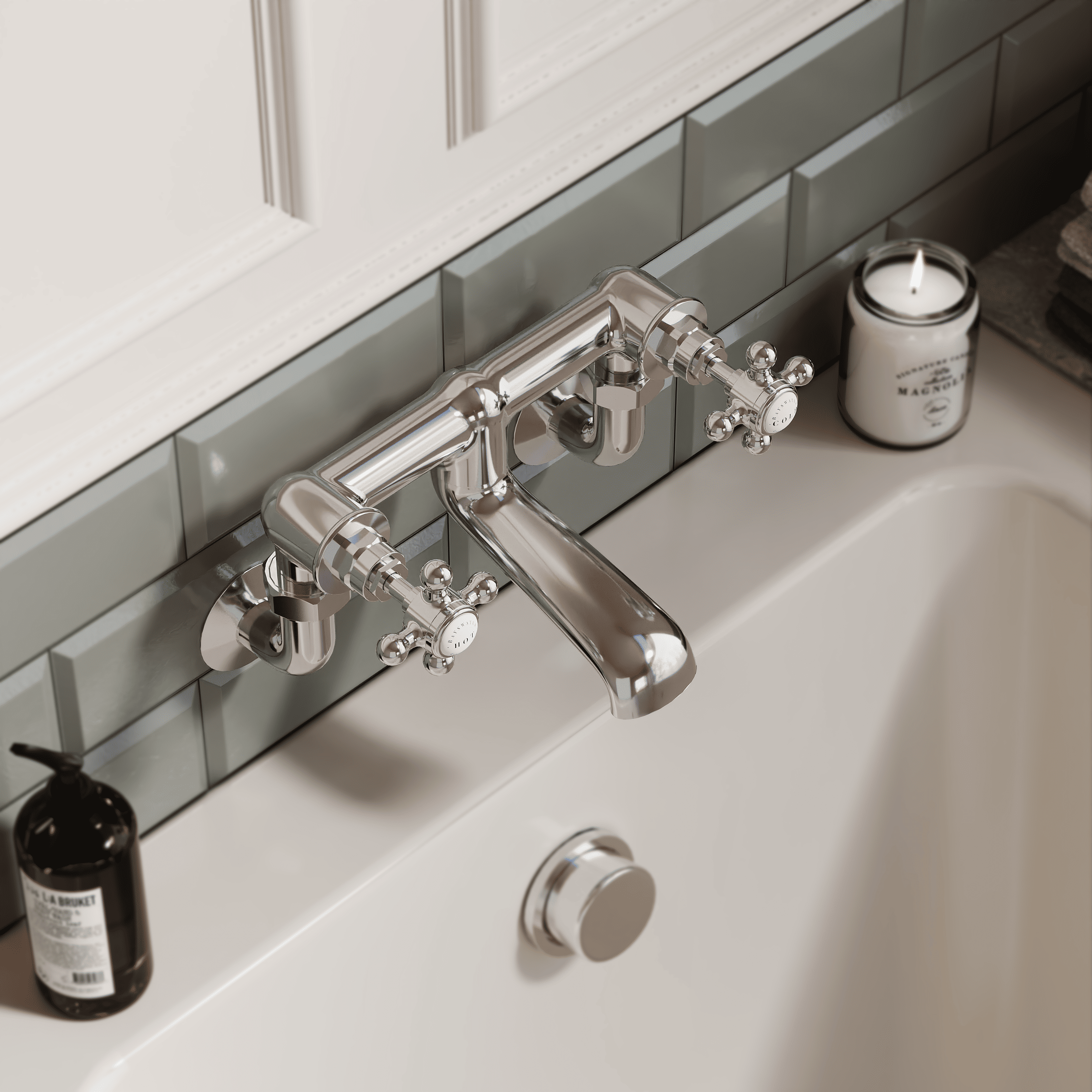 Claremont Topaz Crosshead Wall Mounted Bath Filler Tap